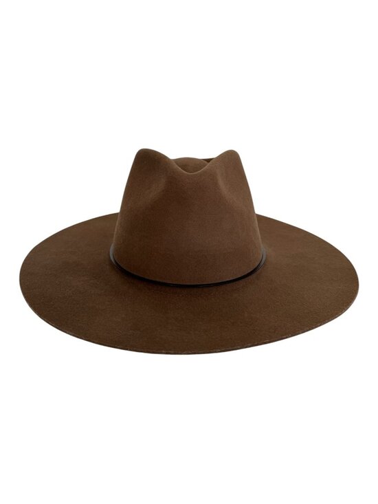 Janessa Leone Neil Hat Camel Brown Wool Wide Brim Fedora Size Large 22” main image 7